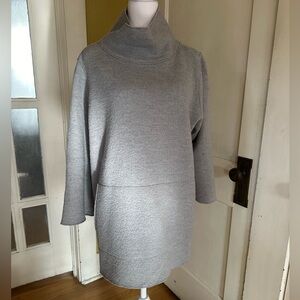 Eileen Fisher Wool Light Gray Cowl Neck Tunic Sweater